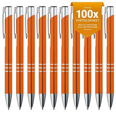 GIMEI® Metall Kugelschreiber 100 Stück | Premium Kugelschreiber Set Hochwertig, Kulli für einfaches & weiches Schreiben | Blauschreibender Kugelschreiber Orange als optischer Hingucker von GIMEI