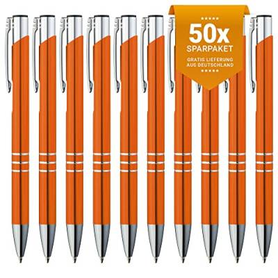 GIMEI® Metall Kugelschreiber 50 Stück | Premium Kugelschreiber Set Hochwertig, Kulli für einfaches & weiches Schreiben | Blauschreibender Kugelschreiber Orange als optischer Hingucker von GIMEI