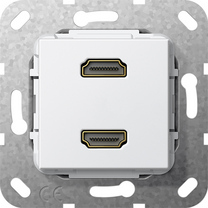 GIRA 567103. Buchsen-Typ: 2 x HDMI. Produktfarbe: Weiß (567103) (geöffnet) von GIRA