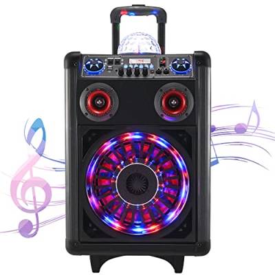 GJCrafts Karaoke Lautsprecher Bluetooth mit 2 Mikrofonen Wireless, Mobile Pa Sound System Party mit Discokugel, Audio PA System mit Einziehbarer Griff und Rädern, Unterstützt TWS/AUX/MP3/USB/FM/TF/REC von GJCrafts