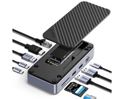 GOOLOO 10-in-1 Dockingstation mit Thunderbolt 3,HDMI,Netzwerkport mit PD 100W Laptop-Adapter, 50 cm, Unterstützt M.2 NVMe(2230,2242,2260,2280)- und M.2NGFF(M Key, B&M Key) von GOOLOO