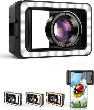 GOOLOO Makro-Objektiv, Handy-Kamera-Objektiv mit LED-Fülllicht Makroobjektiv, (17-mm-Gewinde-Objektivadapter für iPhone, Samsung, Huawei) von GOOLOO