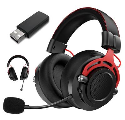GOOLOO Wireless Gaming Headset mit Mikrofon Stereo 2.4G Bluetooth Rot Gaming-Headset (Kopf montierte Noise Cancelling Ohrhörer) von GOOLOO