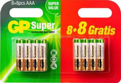 GP Batteries 16 Stück (8+8) AAA Micro Super Alkaline, 1,5V Batterie, (1,5 V, 16 St) von GP Batteries