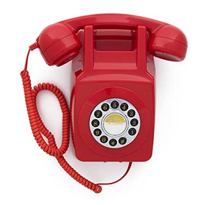 GPO 746WALL Retro Festznetztelefon mit Drucktasten zur Wandmontage mit authentischer Klingelton, Rot von GPO