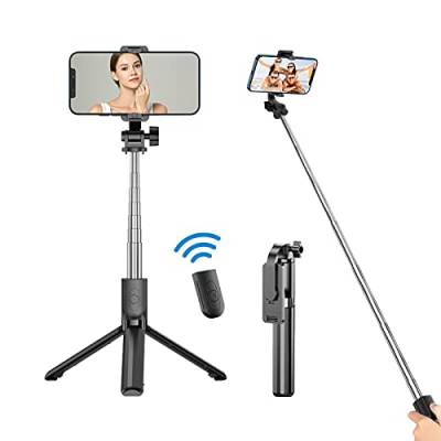 GRIFEMA GB1003 Selfie-Stick mit Bluetooth, Mini-Stativ, 360° Drehung, tragbares Stativ mit Fernbedienung, kompatibel mit Android 4.3 und iOS 5.1 und höher, Schwarz von GRIFEMA