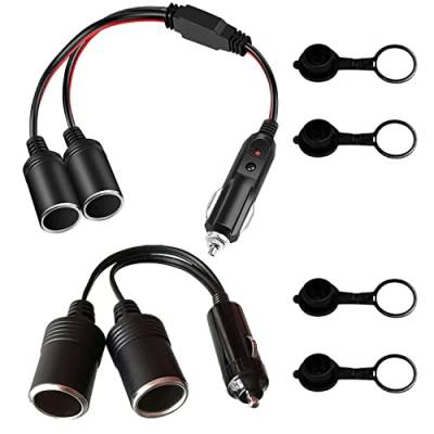 GTIWUNG 2 Stück Auto Motorrad Zigarettenanzünder Stecker Adapter DREI-Wege-Buchse Splitter, 1 bis 2 KFZ Auto Zigarettenanzünder Stecker 12V/24V 16AWG 38CM/18AWG 25CM von GTIWUNG