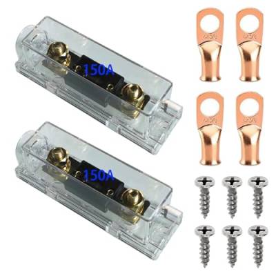 GTIWUNG 2 Stücke 150A ANL Sicherungshalter Auto kfz Sicherung Audio Stereo ANL Fuse 150A ANL-Sicherungen + 4 Stücke Kupferringkleme 3/8", für Audio- und Videosysteme von GTIWUNG