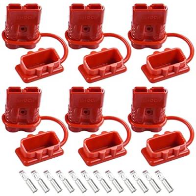 GTIWUNG 6Pcs Batterieanschluss Stecker 50A 600V Anhängerkupplung für Seilwinde, Quick Connect Batterie Akku Steckverbinder Schnellanschluss Stecker mit Staubschutzkappen für Auto, Wohnmobil,Rot von GTIWUNG