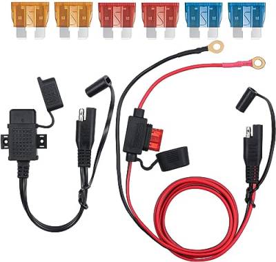 GTIWUNG SAE auf USB Motorrad, USB Port Steckdose mit wasserdichter Abdeckung + 3,6ft SAE Anschluss Kabel mit 5A/10A/15A Sicherung Batterieladekabel für Auto Batterieladung von GTIWUNG
