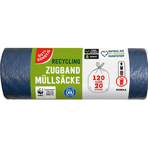 GUT&GÜNSTIG Müllbeutel RECYCLING 120,0 l blau, 20 St. von GUT&GÜNSTIG