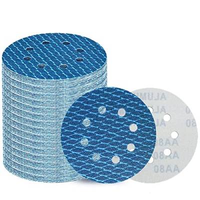 80Stk 125mm Klett Schleifpapier, Exzenter Schleifscheiben, 8-Loch Korn 60-400 Schleifpads, Schleifmittel Resistent gegen Zusetzen für Exzenterschleifer Schleifmaschine Poliermaschine von GZKTY