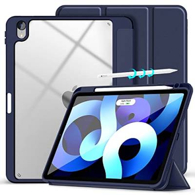 Gahwa Hülle für iPad 10.9 Zoll Air 5 2022/iPad Air 4 2020 mit Stifthalter, Case Cover mit Stoßfest Grenze und Durchsichtig PC Clear Zurück, Schutzhülle mit Auto Schlaf/Wach - Navy Blau von Gahwa