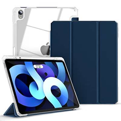 Gahwa Hülle für iPad Air 5 2022/Air 4 2020 10.9 Zoll mit Stifthalter (Unterstützt 2. Gen Pencil Ladefunktion), Durchsichtig Ultradünn Schutzhülle mit Trifold Stände und Auto Sleep/Wake - Navy Blau von Gahwa