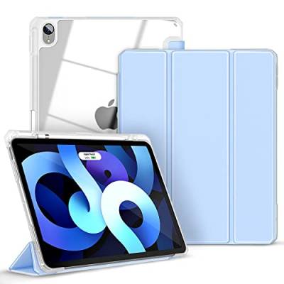 Gahwa Hülle für iPad Air 5 2022/Air 4. Gen 10.9" 2020 mit Stifthalter (Unterstützt 2. Gen iPencil Aufladen), TPU Stoßfest Grenze mit Transparent PC Clear Zurück Schutzhülle Auto Schlaf/Wach - Blau von Gahwa