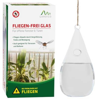 GARDIGO® Fliegenabwehr Glas | Fliegenglas vertreibt Fliegen durch optische Effekte | ca. 10x20cm | Für offene Fenster und Türen | Fliegenvertreiber zum Aufhängen für Innen und Außen | Balkon, Terrasse von Gardigo