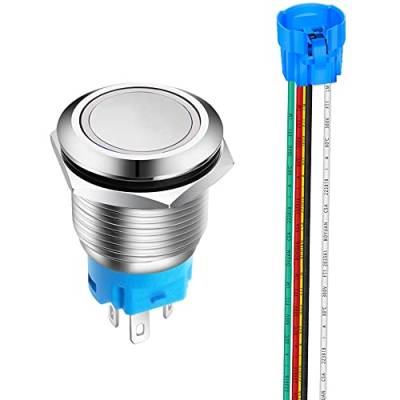 Gebildet 19mm Edelstahl Kurzzeitiger Drucktaste 12V-24V 5A LED 1NO1NC SPDT ON Off Wasserdichter Momentan Drück Knöpf mit Steckdose Stecker (Weiß LED) von Gebildet