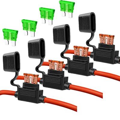 Gebildet 4Stück 32V Wasserdichter Sicherungshalter 10AWG, ATO Flachsicherungshalter Inline mit Kappe, Standard Steckdose mit Mittlerer Flachsicherung 4Stück 30A + 4Stück 40A von Gebildet