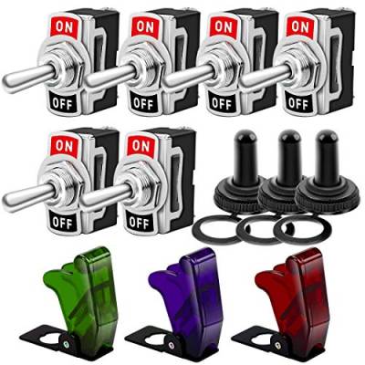 Gebildet 6pcs Kippschalter 10A/12VDC, 6A/24VDC, EIN/AUS Wippschalter, SPST 2-pin Rocker Toggle Switch mit Wasserdicht Schutzkappe, zum Auto KFZ LKW Boot von Gebildet