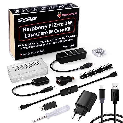 GeeekPi Raspberry Pi Zero 2 W Gehäuse Kit mit Raspberry Pi Zero 2 W ABS Gehäuse, Netzteil, Kühlkörper,4 Port USB HUB,20Pin GPIO Header,OTG Kabel,ON/Off Switch Kabel für Pi Zero 2 W/Pi Zero W/Pi Zero von GeeekPi