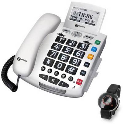 Geemarc SERENTIES Schnurgebundenes Seniorentelefon inkl. Notrufsender Beleuchtetes Display Weiß von Geemarc