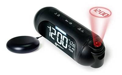 Geemarc Wake 'N' Shake Spot - Projektionswecker mit 95dB lautem Alarm, Vibrationskissen und Wiederholungsklingel für Langschläfer und Taube - USB-Ladegerät - Version DE von Geemarc