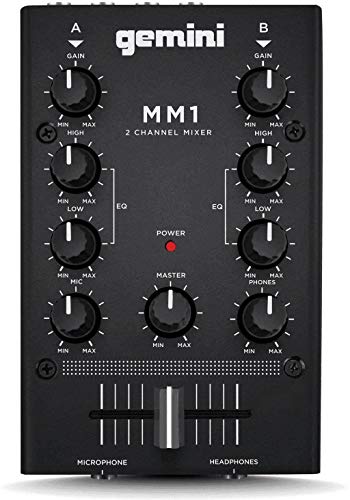 Gemini Sound MM1 Professional Audio 2-Kanal Dual Mic Input Stereo 2-Band Rotary Compact DJ-Podcast-Mischer mit Kreuzfader und individueller Verstärkungssteuerung von Gemini Sound