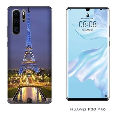 Generico Hulle Schutz kompatibel mit Huawei P30 Pro Eiffelturm Abends mit Stars/Bedrucken Sie auch die Seiten/Telefon-Hartschale zum Aufstecken, rutschfest, Kratzfest, stoßfest, starrer Schutz von Generico