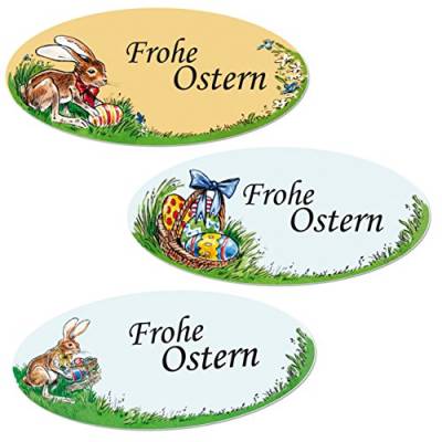 Geschenke mit Namen 1395 Osteretiketten mit Aufdruck: Frohe Ostern, 60 Stück, circa 56 x 23 mm, grün von Geschenke mit Namen