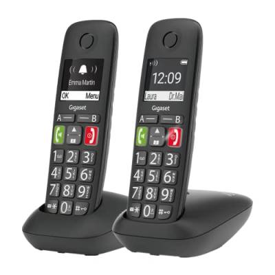 Gigaset E290 Duo - 2 Schnurlose Senioren-Telefone ohne Anrufbeantworter - großen Tasten, Display, Zielwahltasten für wichtige Nummern, Verstärker-Funktion für extra lautes Hören, schwarz von Gigaset
