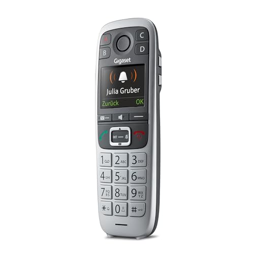 Gigaset E560HX - DECT-Mobilteil mit Ladeschale - Fritzbox-kompatibel - Schnurloses Senioren-Telefon für Router und DECT-Basis - Notruf mit 4 Nummern - Extralaut-Taste und große Tasten, silber von Gigaset