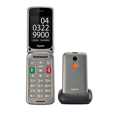 Gigaset GL590 GSM - Senioren GSM Mobiltelefon mit SOS-Funktion - einfache Bedienung mit 2,8" Farbdisplay und sprechenden Tasten - Hörgerätkompatibel - Klapphandy ohne Vertrag, titan-silber von Gigaset