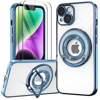 Giolus Clear Magnetic für iPhone 13 Hülle und 2 Stück Schutzfolie [Kameraschutz Eingebaut] [Eingebetteter Ständer] Weiche TPU Silikon Handyhülle mit Magsafe Kratzresistente Stoßfest (Blau) von Giolus