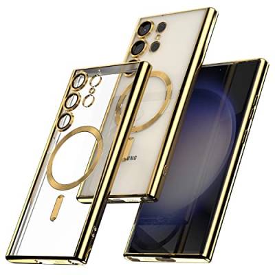 Giolus Hülle für Samsung Galaxy S23 Ultra 5G Hülle Kompatibel mit MagSafe mit Kameraschutz, Clear Magnetisch Handyhülle Dünn Silikon Soft Case Durchsichtig Stoßfest Kratzfeste Schutzhülle Gold von Giolus