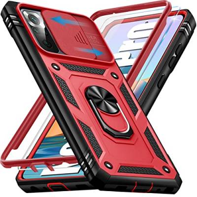 Giyer Handyhülle für Xiaomi Redmi Note 10 Pro Hülle mit Schutzfolie, Note 10 Pro Schutzhülle mit Kameraschutz 360° Drehbarer Metall Ring Ständer Stoßfest Note 10 Pro 6.67" Case Cover (Rot) von Giyer