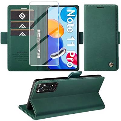Handyhülle für Xiaomi Redmi Note 11 Pro Hülle mit Schutzfolie, Standfunktion Kartenfach Wallet Premium Leder Schutzhülle Note 11 Pro Flip Case Stoßfeste Klapphülle Note 11 Pro 6.67 Zoll (Grün) von Giyer