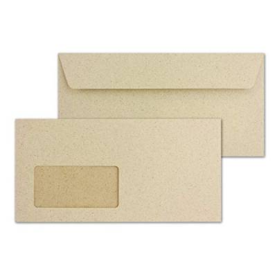 100 DIN Lang Brief-Umschläge aus Graspapier mit Fenster - 11 x 22 cm - 120 g/m² - Haftklebung - absolut blickdicht - Ökopapier Umweltpapier - Glüxx-Agent von Glüxx-Agent