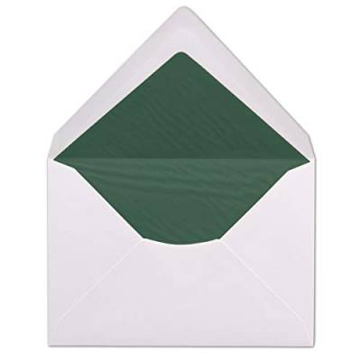 200 DIN C6 Briefumschläge - Weiß gefüttert mit dunkelgrünem Seidenpapier - 11,4 x 16,2 cm - 100 g/m² Nassklebung Brief-Hüllen ohne Fenster von Ihrem Glüxx-Agent von Glüxx-Agent