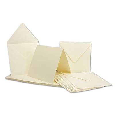 30 Falt-Karten Sets Quadratisch Creme-Weiß Doppel-Karte 13,5 x 13,5 cm - 240 g/m² mit Brief-Umschlägen 14 x 14 cm 120 g/m² Spitzklappe Nassklebung von Glüxx-Agent