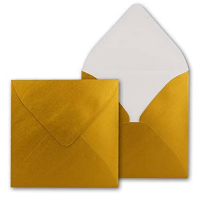 300 Quadratische Briefumschläge Gold Metallic glänzend - 15 x 15 cm - 100 g/m² Nassklebung stabile Kuverts ohne Fenster - von Ihrem Glüxx-Agent von Glüxx-Agent