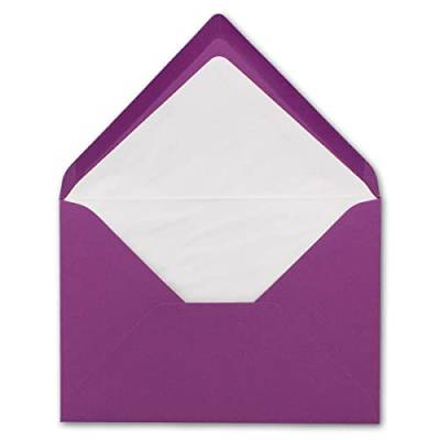 50 DIN B6 Briefumschläge Brombeer/Violett mit weißem Seidenfutter - 12,5 x 17,6 cm - 100 g/m² Nassklebung gerippte Umschläge ohne Fenster von Ihrem Glüxx-Agent von Glüxx-Agent