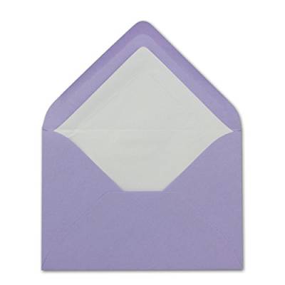 50 DIN B6 Briefumschläge Lila mit weißem Seidenfutter - 12,5 x 17,6 cm - 110 g/m² Nassklebung Matt ohne Fenster von Ihrem Glüxx-Agent von Glüxx-Agent
