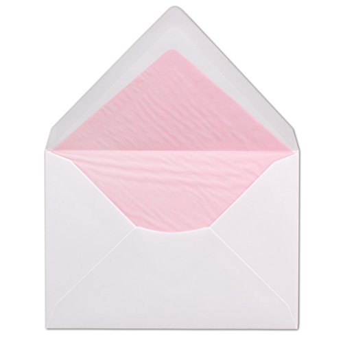 50 DIN C6 Briefumschläge - Weiß gefüttert mit rosanem Seidenpapier - 11,4 x 16,2 cm - 100 g/m² Nassklebung Brief-Hüllen ohne Fenster von Ihrem Glüxx-Agent von Glüxx-Agent