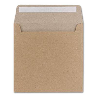 50 Quadratische Brief-Umschläge Kraftpapier (Muskat Braun) - 15,5 x 15,5 cm - 100 g/m² Haftklebung stabile Kuverts ohne Fenster - von Ihrem Glüxx-Agent von Glüxx-Agent