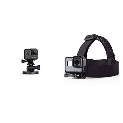 GoPro Front Saugnapfhalterung - gebogene, vertikale Schnellspannschnalle, 2 x Schwenkarme, Rändelschrauben (Offizielles GoPro-Zubehör) & Amazon Basics Kopfgurt für GoPro Actionkamera von GoPro