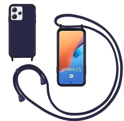 GoodcAcy Handykette Handyhülle für Xiaomi Redmi 12 4G/Poco M6 Pro 5G,Smartphone Necklace Hülle mit Band Schutzhülle mit Kette zum umhängen Halskette Flüssig Silikon Case für Redmi 12 4G,Blau von GoodcAcy