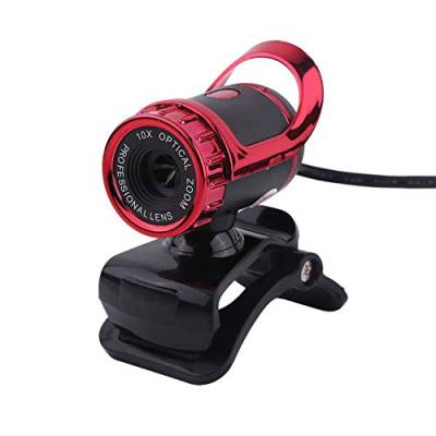 Goshyda USB 2.0 Webcam mit MIC, 12M Pixel Aufsteckbare Webcam Webkamera HD 360 ° Drehständer Eingebautes Mikrofon für PC(rot) von Goshyda