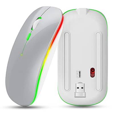 USB Wireless Mäuse, M40 Super Slim 2.4G Wiederaufladbare USB Wireless Gaming Maus mit Buntem LED Lichteffekt, 1200DPI Hohe Empfindlichkeit, für Laptop Desktop(Silber) von Goshyda