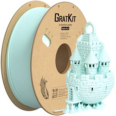 GratKit Matt PLA Filament, PLA 3D Drucker Filament 1.75mm, Maßgenauigkeit+/-0.03mm, 1kg Spule, 3D Druck Filament, PLA Matte Macaron Hell Blau von GratKit