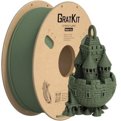 GratKit Mattes PLA 3D-Drucker Filament 1,75mm, 1kg Spule, 3D-Druck Material mit +/-0,03mm Präzision, einfach zu drucken, gleichmäßige Wicklung, Matte Oberfläche 1000g Olivgrün von GratKit